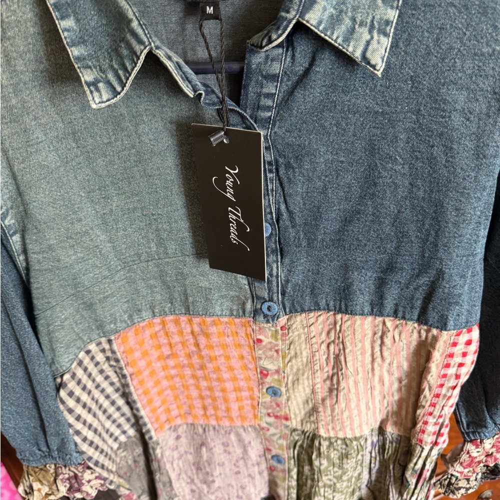 Patchwork Denim Women's Top - Picture 3 of 6